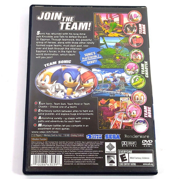 Sonic Heroes PS2 Game Sony PlayStation 2 Complete CIB USED Team Sonic - Picture 2 of 3